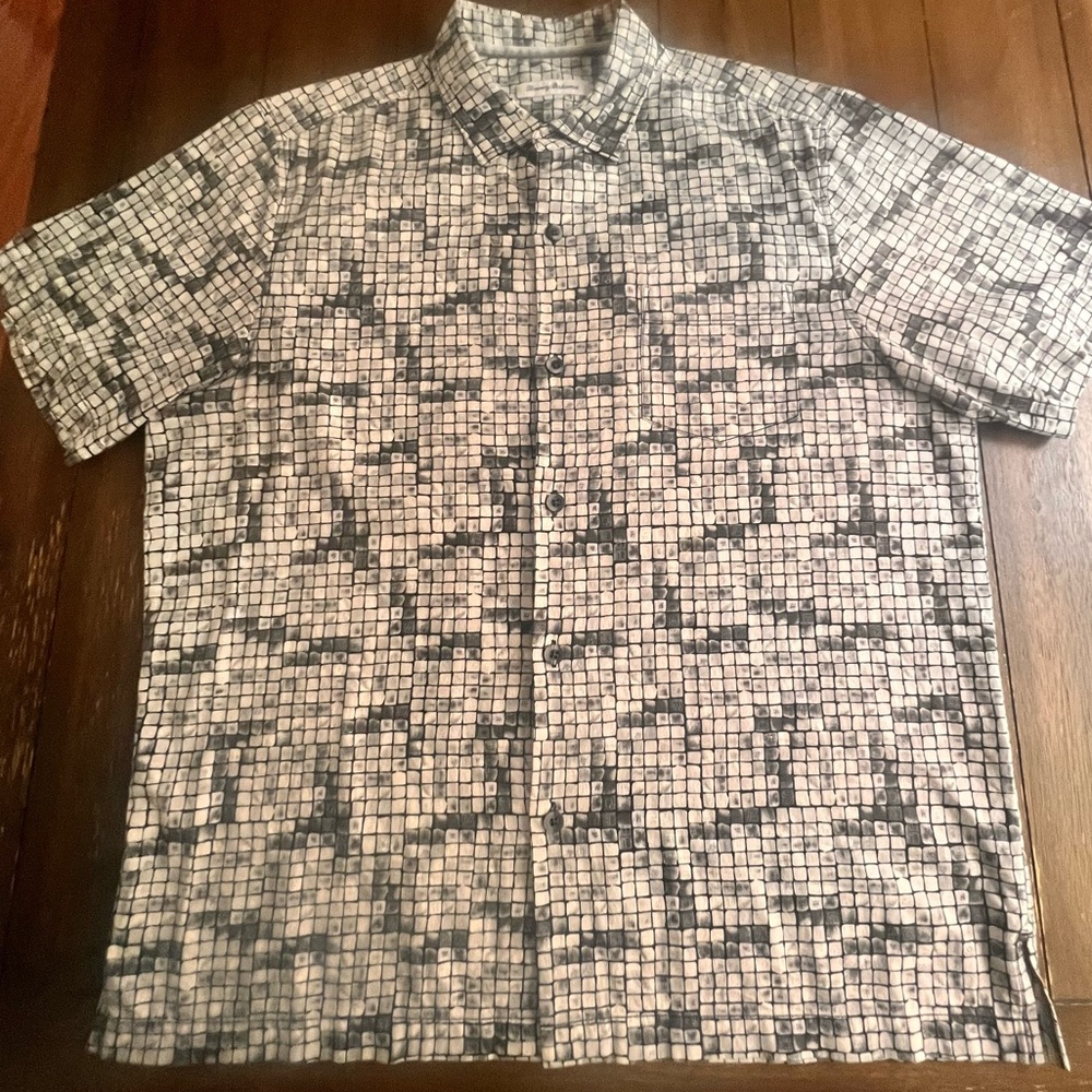 Tommy Bahama Gray and White Casual Button Down Shirt